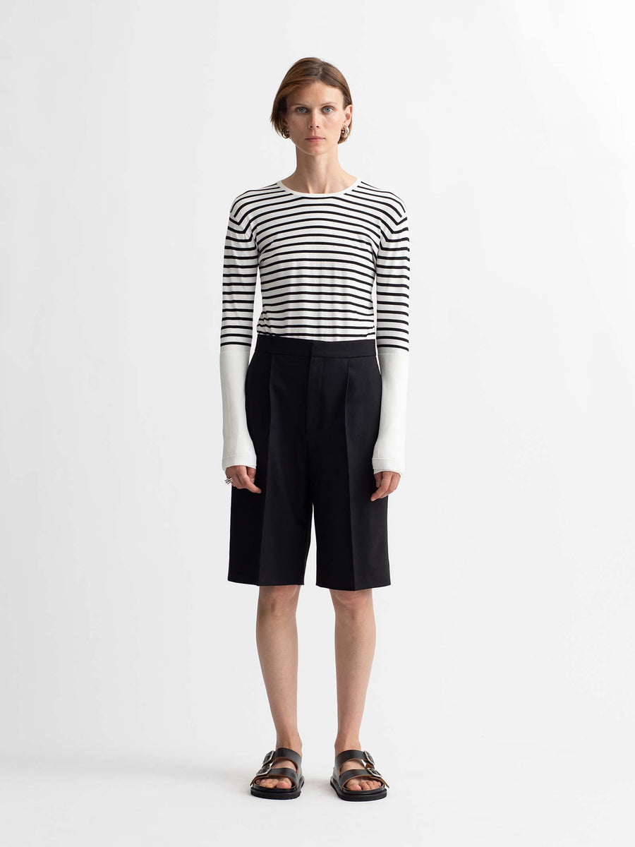 Responsible Compact Viscose Stretch Cropped Rib Crew in White x Black ...