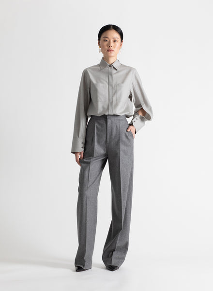 High Waisted Pleat Front Pant in Medium Heather Grey