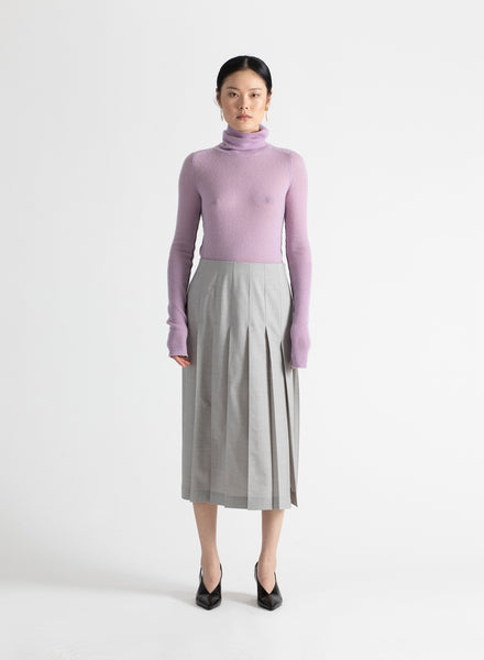 Box Pleat Slit Skirt in Light Heather Grey